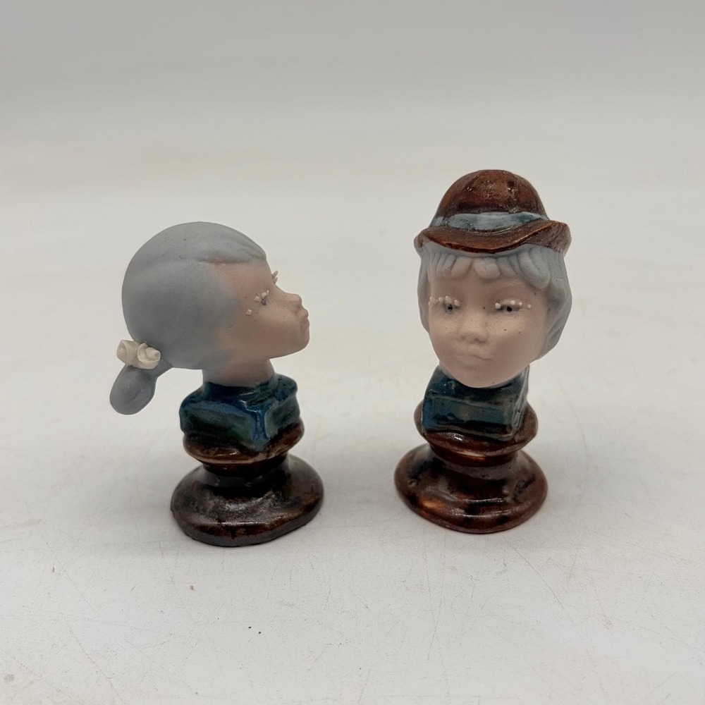 Vintage J Ingles Valencia Spain Porcelain Boy Girl Bust Figurines Pair 3 Inch